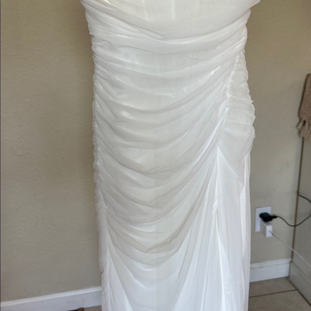 HOUSE OF CB Lini White Mesh Maxi Dress white ruched size L regular cup A-C NWOT - Picture 11 of 17